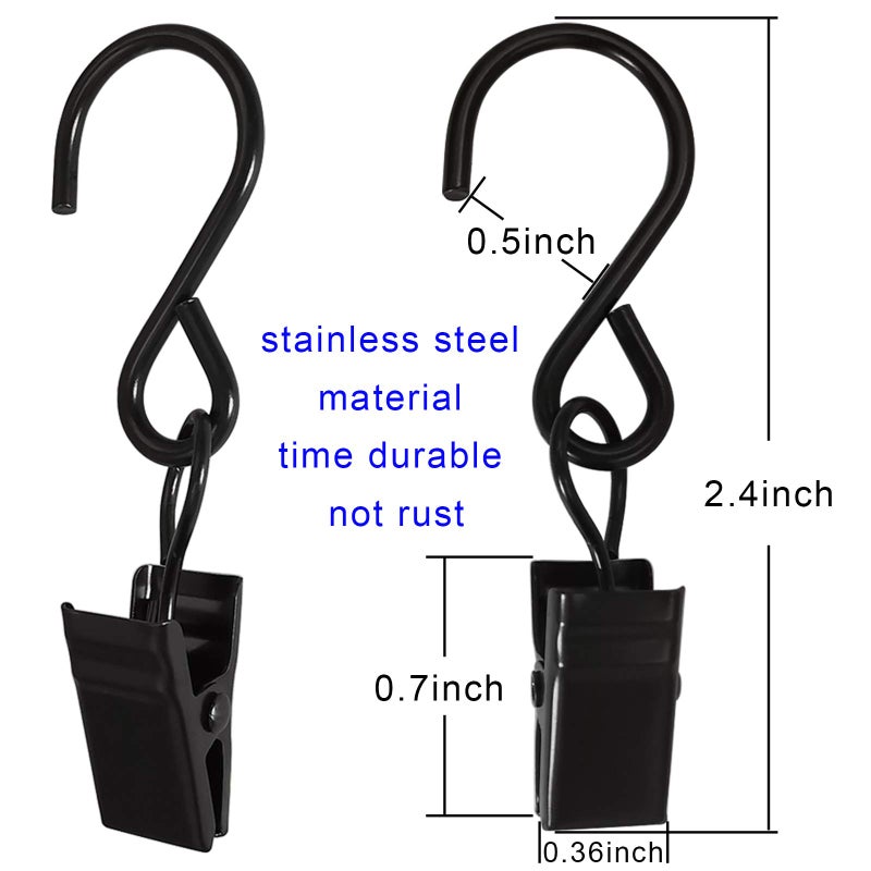 AMZSEVEN Stainless Steel S Hooks Curtain Clips, 50 Pack Hanging Party Lights Clips Hangers Gutter Photo, Art Craft Display, 2.4 Inch Long, Black - Image 2